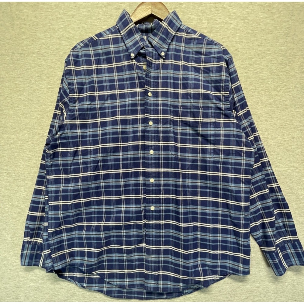Roundtree & Yorke Easy Care Oxford Shirt Mens Large Blue Multi Plaid Button Down